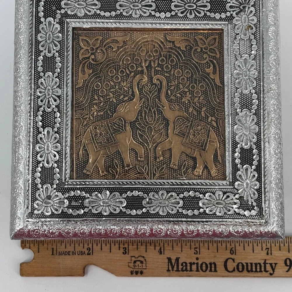 Jewelry Box Boho Silver Copper Elephant Embossed Divided Metal Eclectic Decor